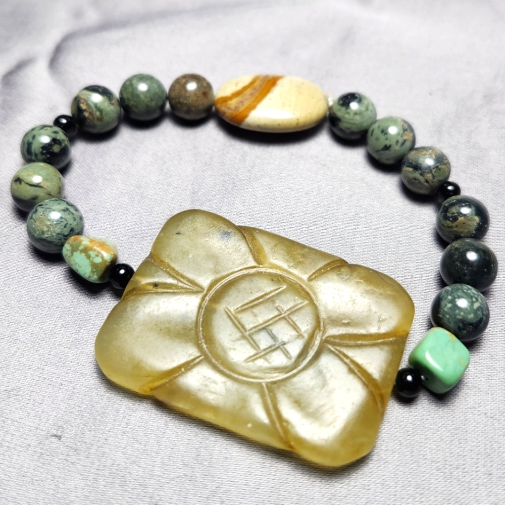 Carved Jasper Stone Stretch Bracelet